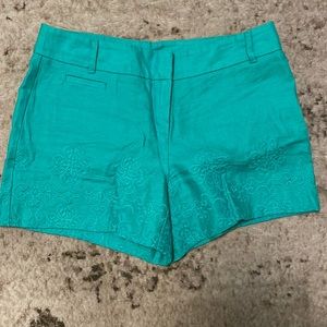 Turquoise, LOFT, embroidered shorts, size 0, great condition